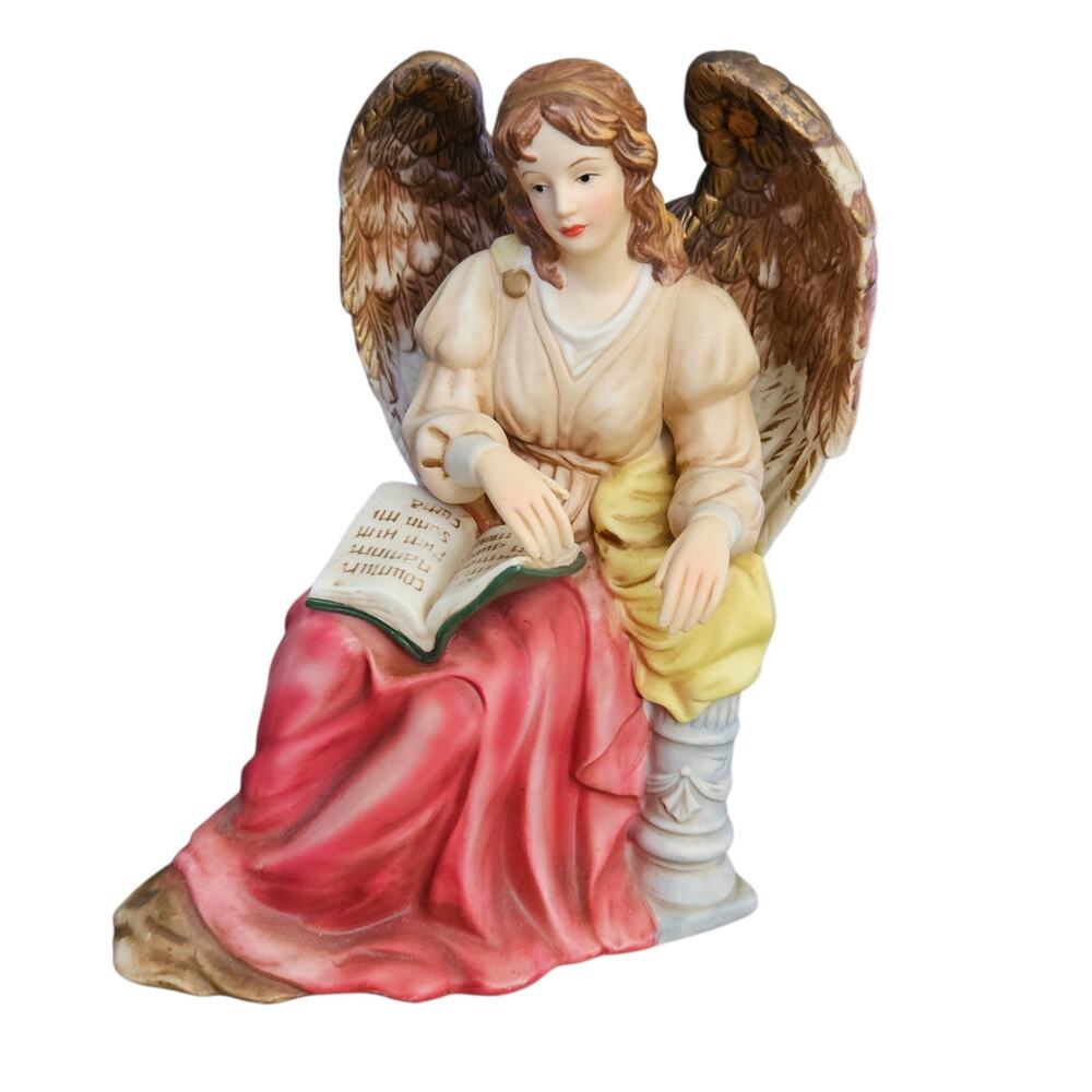 Mark O'Well Porcelain Angel Figurine Reading Book Seated Religious Decor